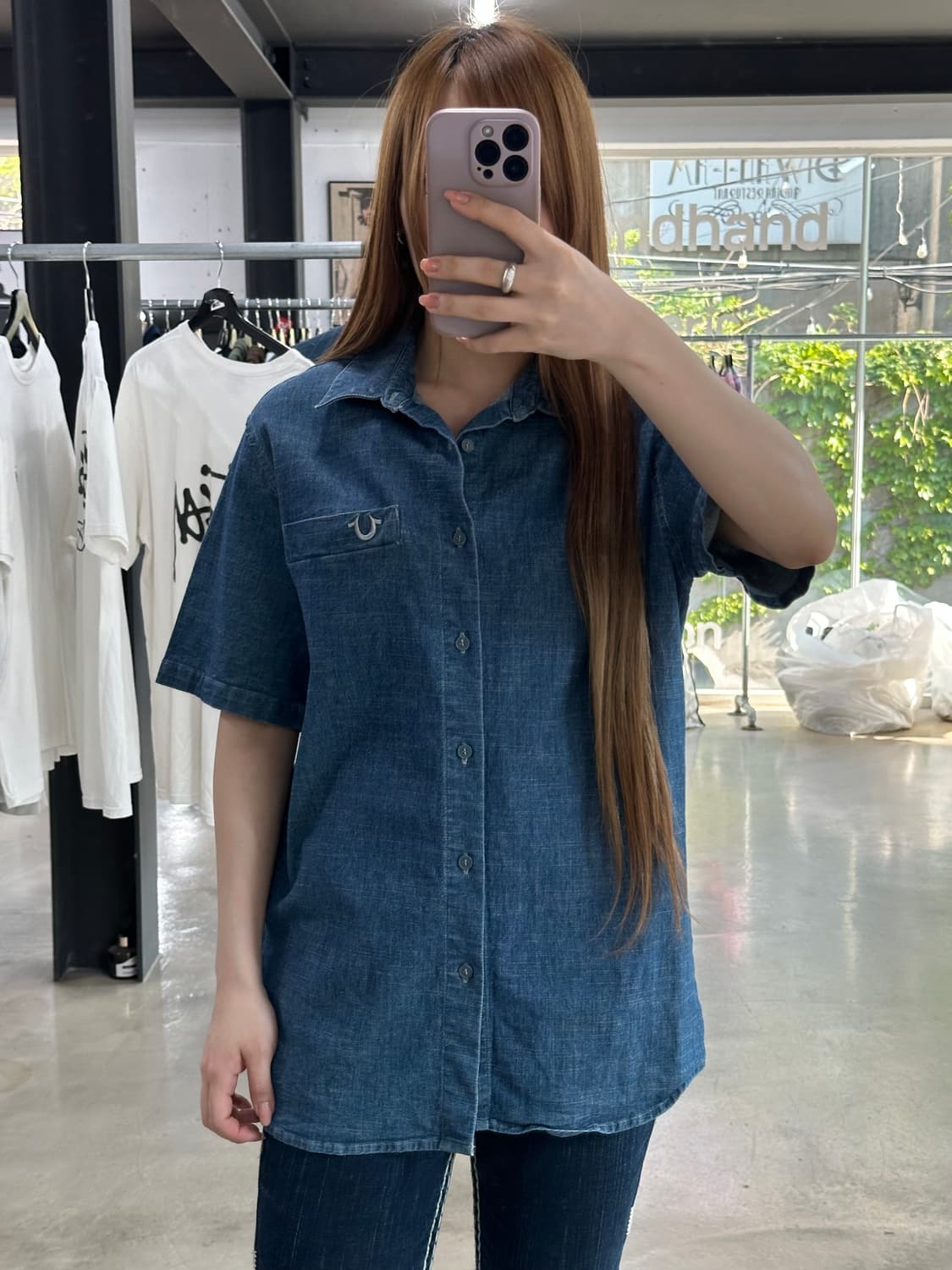 트루릴리전 자수로고 데님 반팔셔츠 상품이미지3