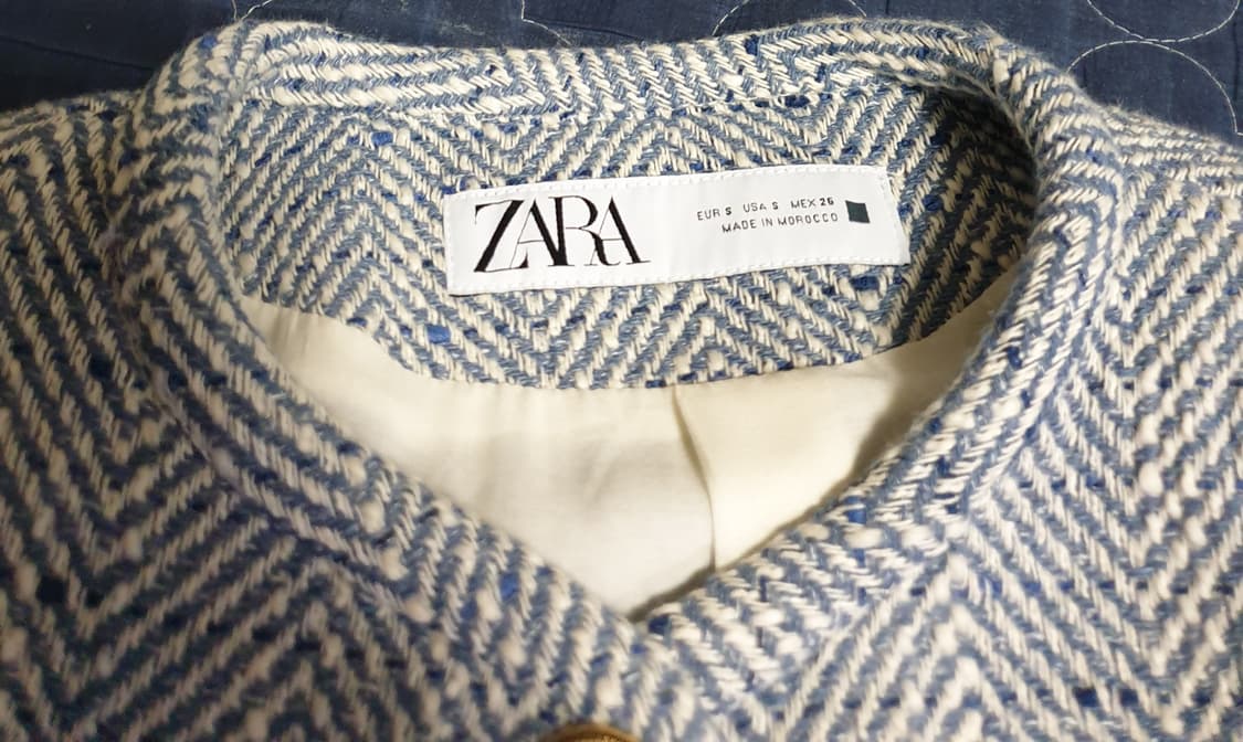 자라 헤링본 크롭 트위드 자켓 블루 (S) 상품이미지3