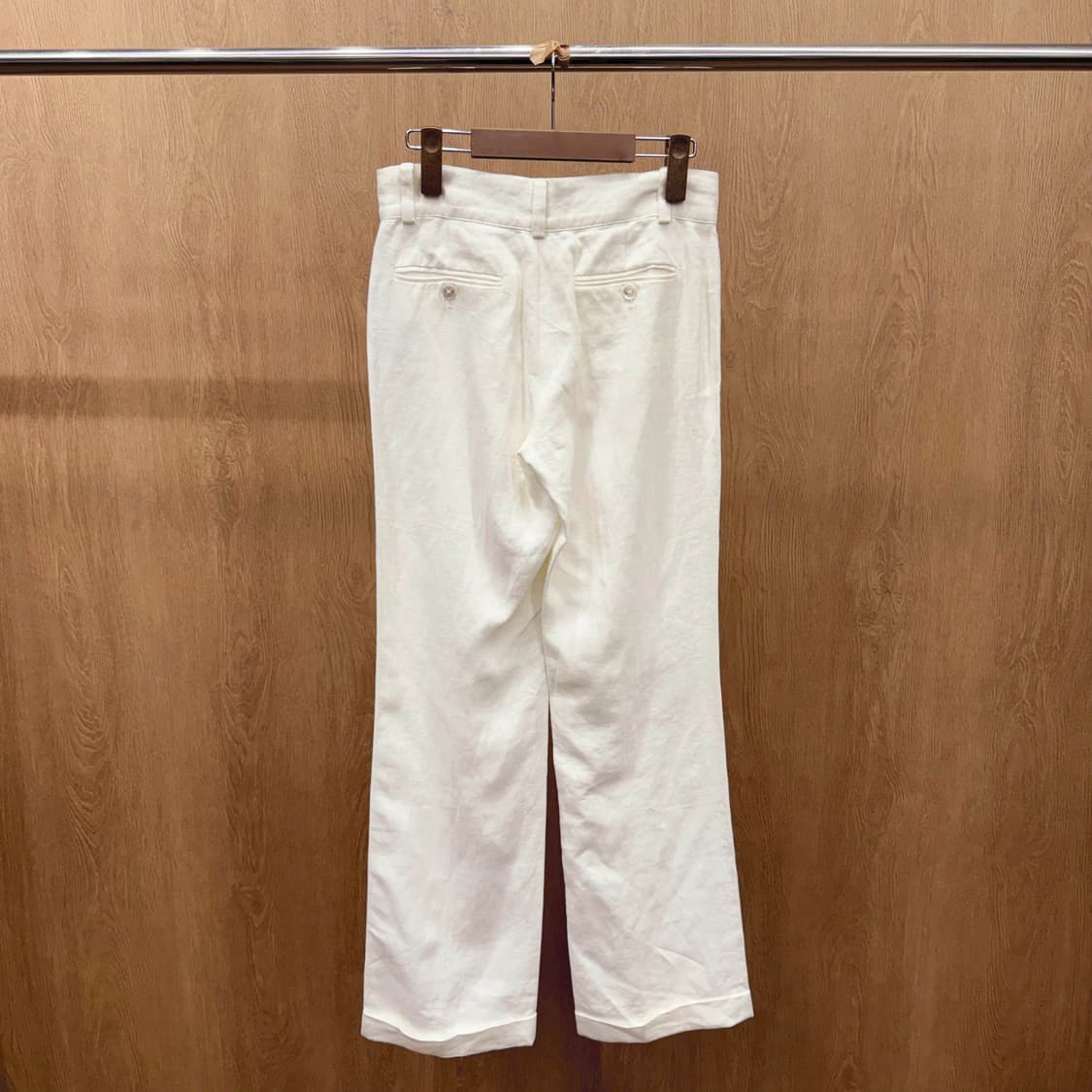 폴로 랄프 로렌 와이드 슬랙스 린넨 팬츠 투버튼 디테일 아이보리 상품이미지3