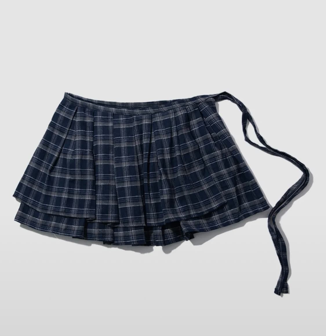 썸플레이스 프릴 체크 레이어드 코튼 랩 숏 플리츠 스커트 [네이비] 상품이미지1