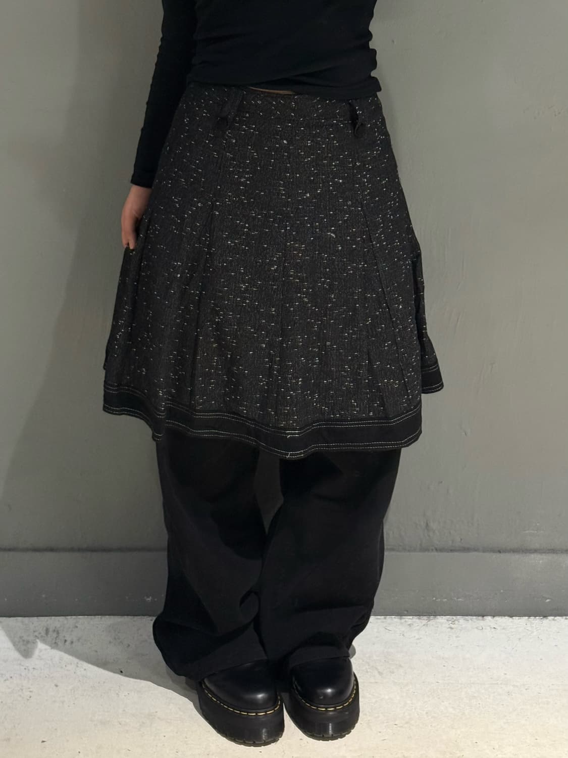 black tweed line detail flare skirt 상품이미지2