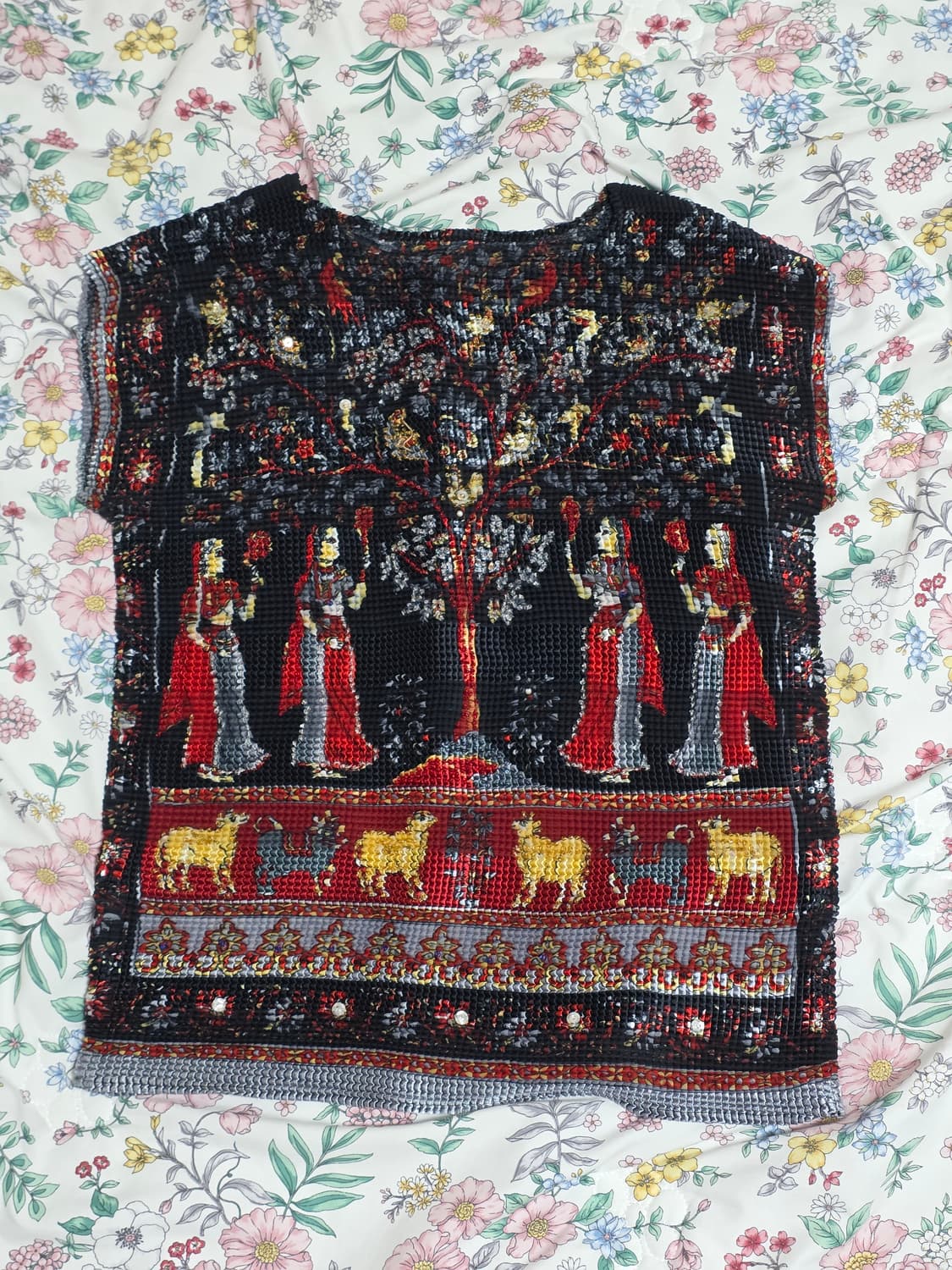 빈티지)인도풍 오리엔탈 에스닉 여름러플엠보 y2k 앤틱히피  반팔티셔츠 상품이미지1