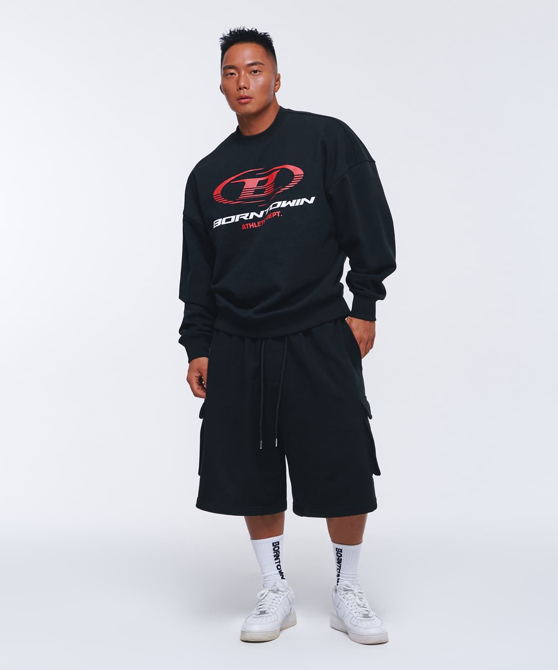 본투윈 25ss 트랙 레드라인 맨투맨 상품이미지1