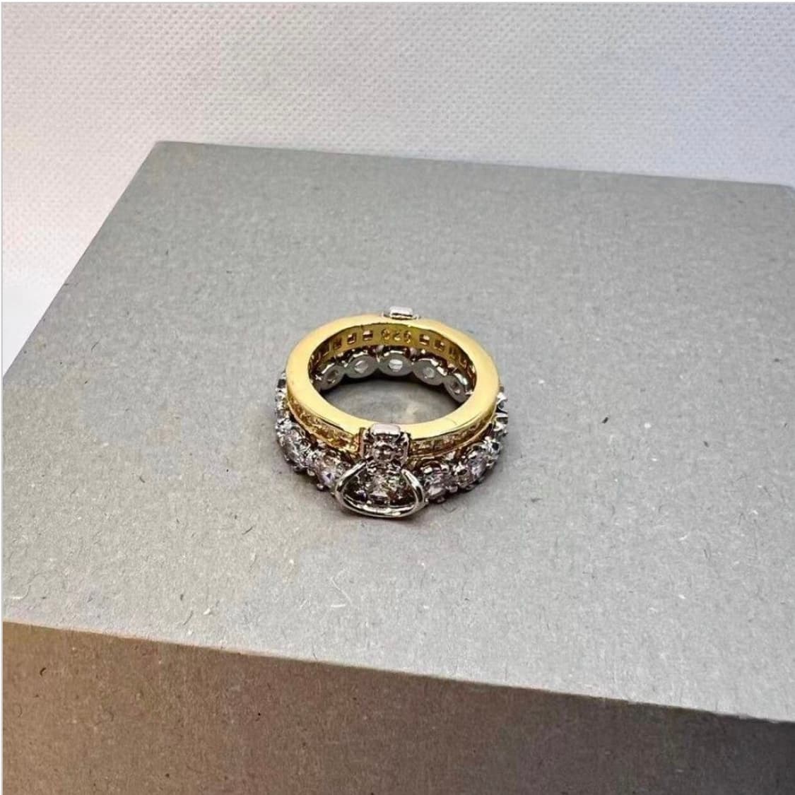 비비안웨스트우드 아카이브 큐빌크리스탈 골드실버 2단링 반지 상품이미지7