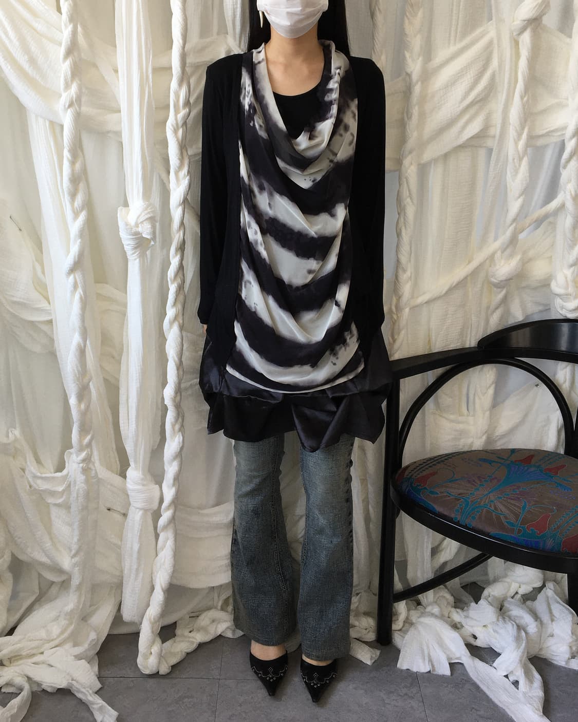 Dyed drape cardigan layered sleeve 상품이미지1