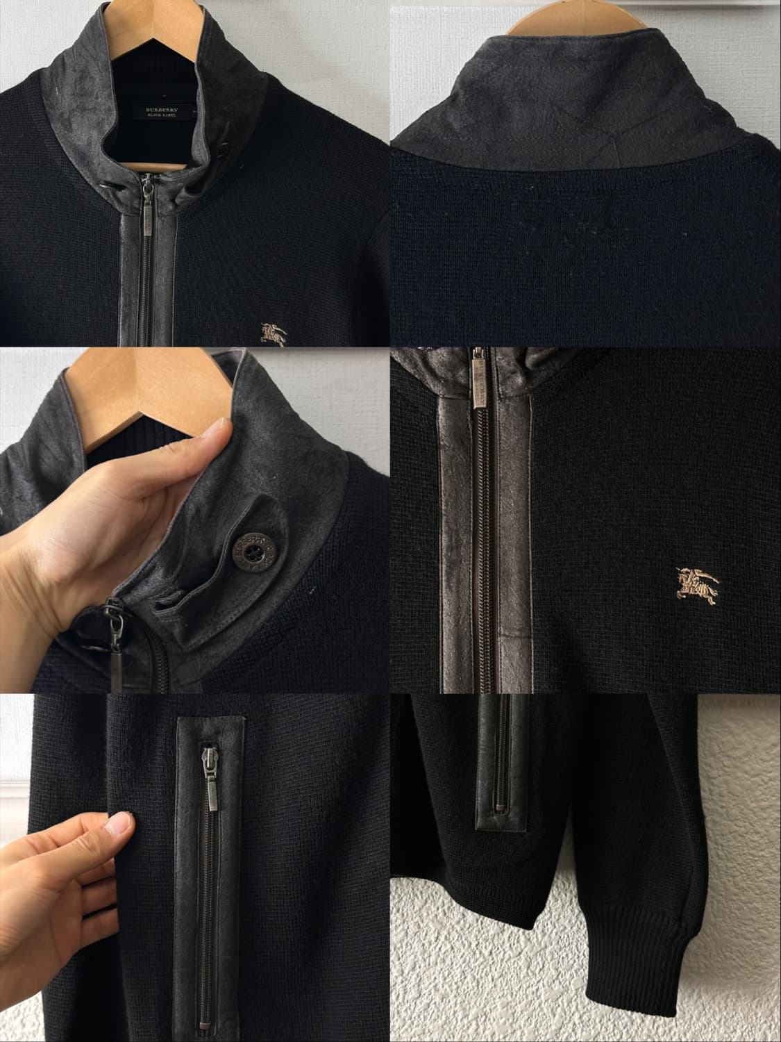 Burberry Black Label 레더 디테일 니트 집업 상품이미지9