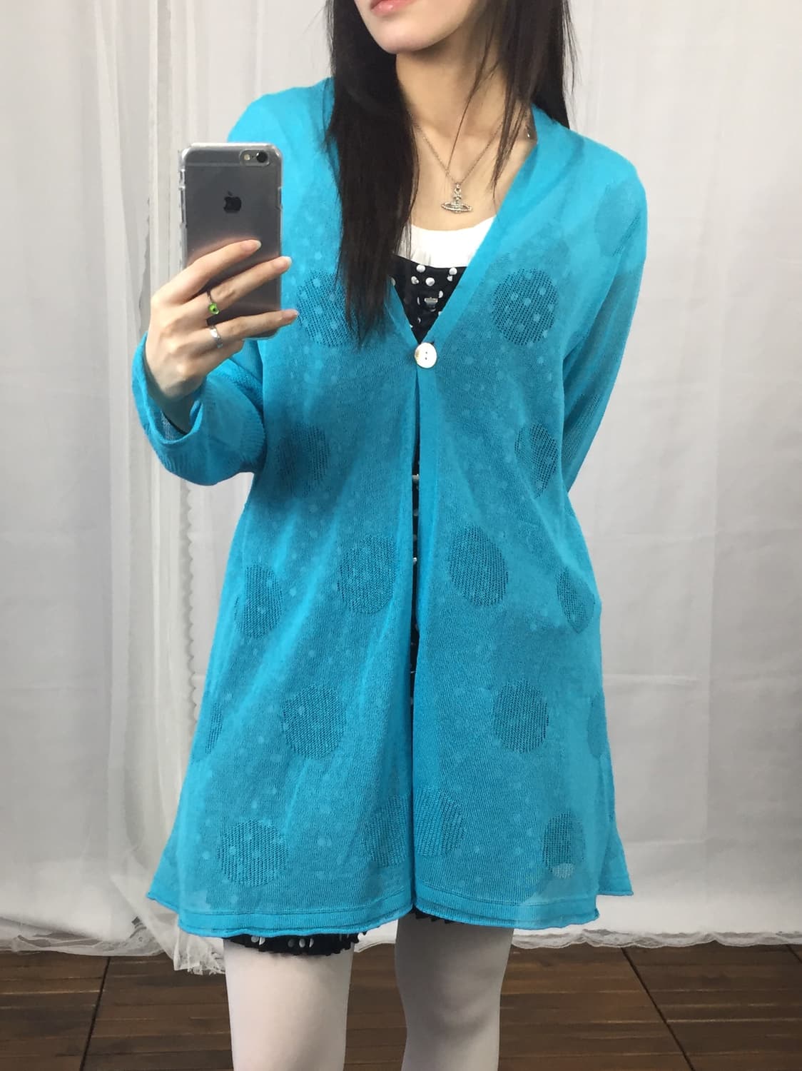 Jpn dot Sheer Blue Knit Cardigan 상품이미지2