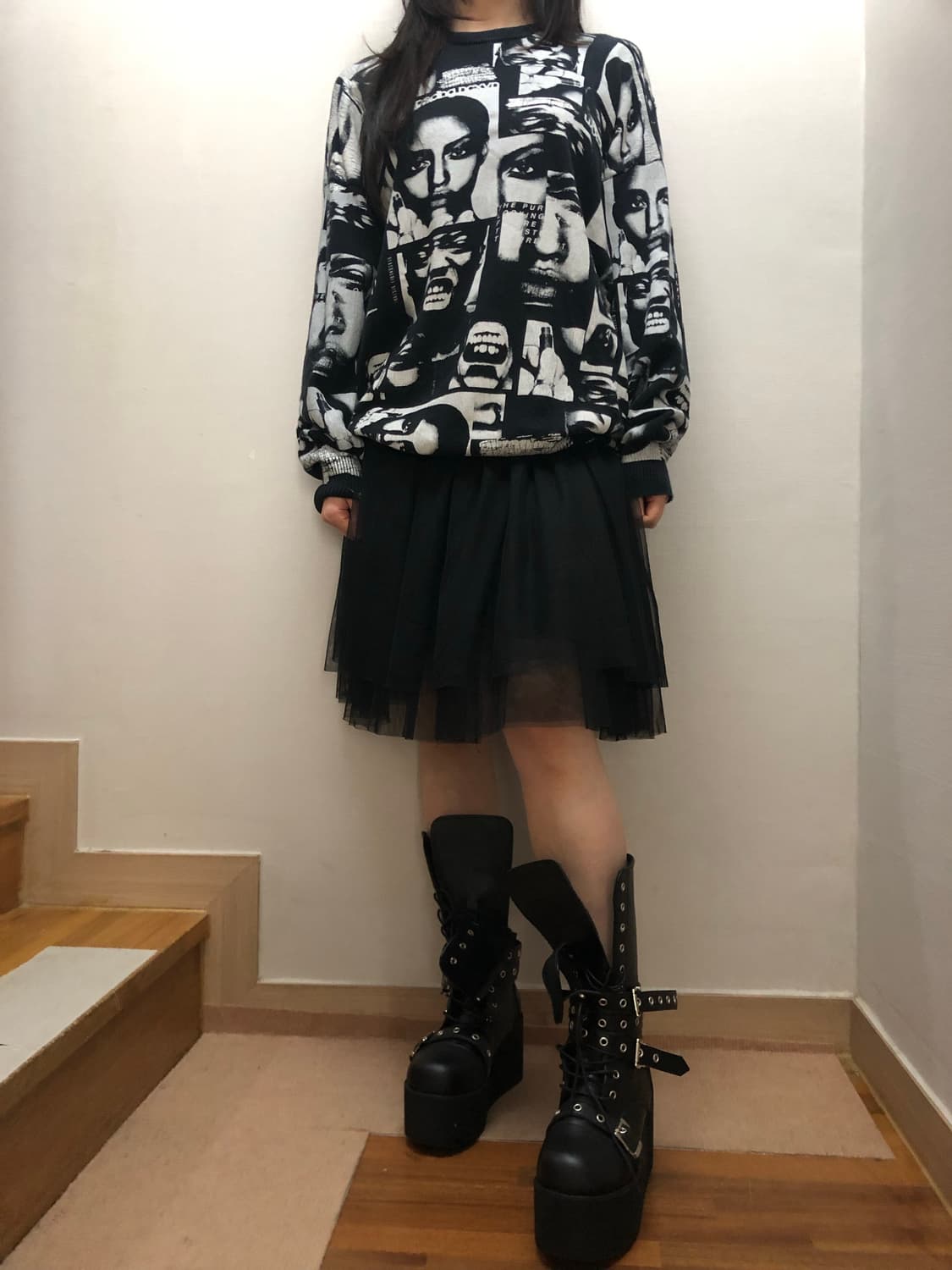 빈티지 블랙 펑크 프린팅 니트 상품이미지5