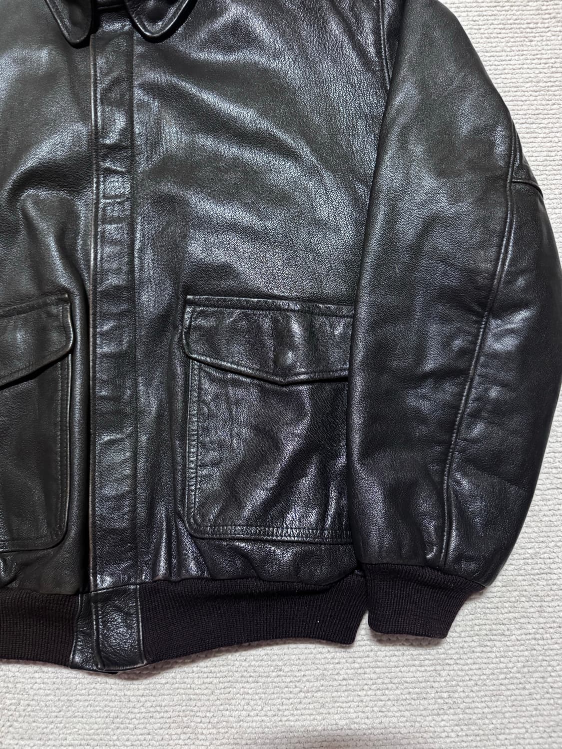 80s USA L.L.Bean A-2 고트스킨 레더 자켓 블랙 L 상품이미지7