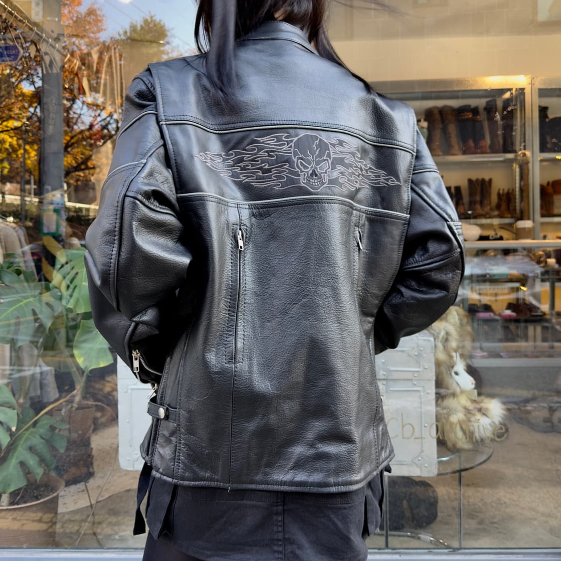 90s 유닉 UNIK 해골 & 플레임 가죽 자켓 상품이미지8