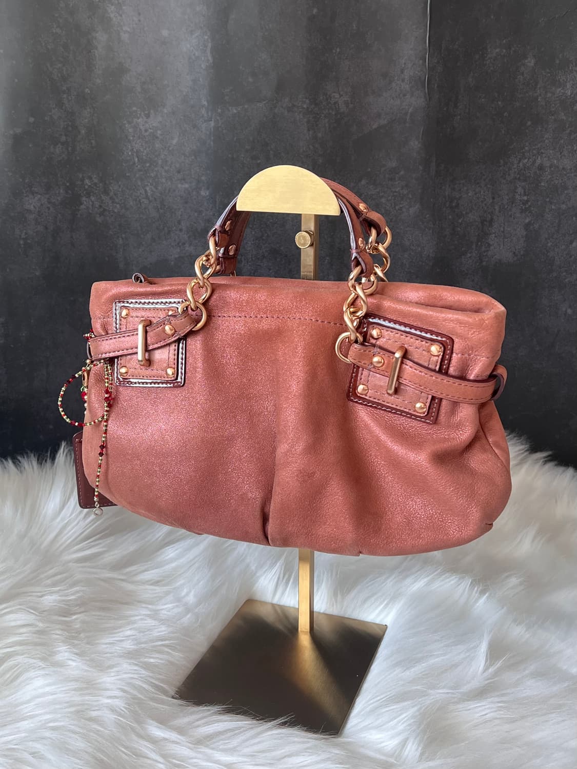 90s coach 코치 카라멜 브라운 레더 골드체인 아카이브 핸드백 상품이미지3