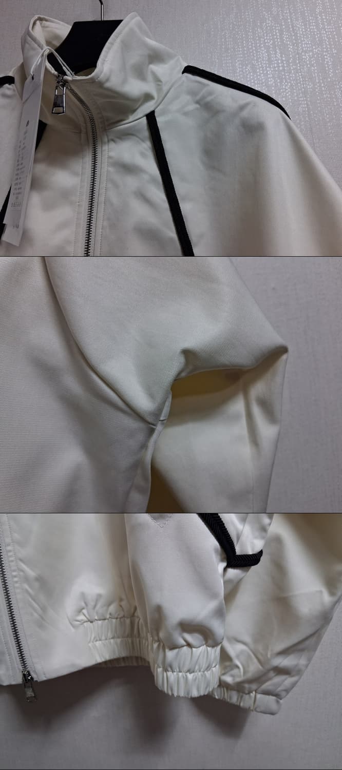 아이보리 배색 파이핑 디테일의 테크 트랙 셋업, 바스락 세미광 원단  상품이미지4