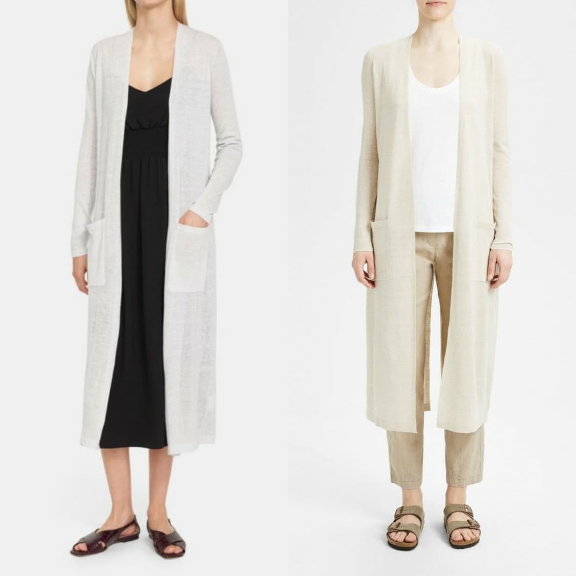 theory 띠어리 크림 아이보리 울린넨혼방 백슬릿 오픈 롱가디건 상품이미지2