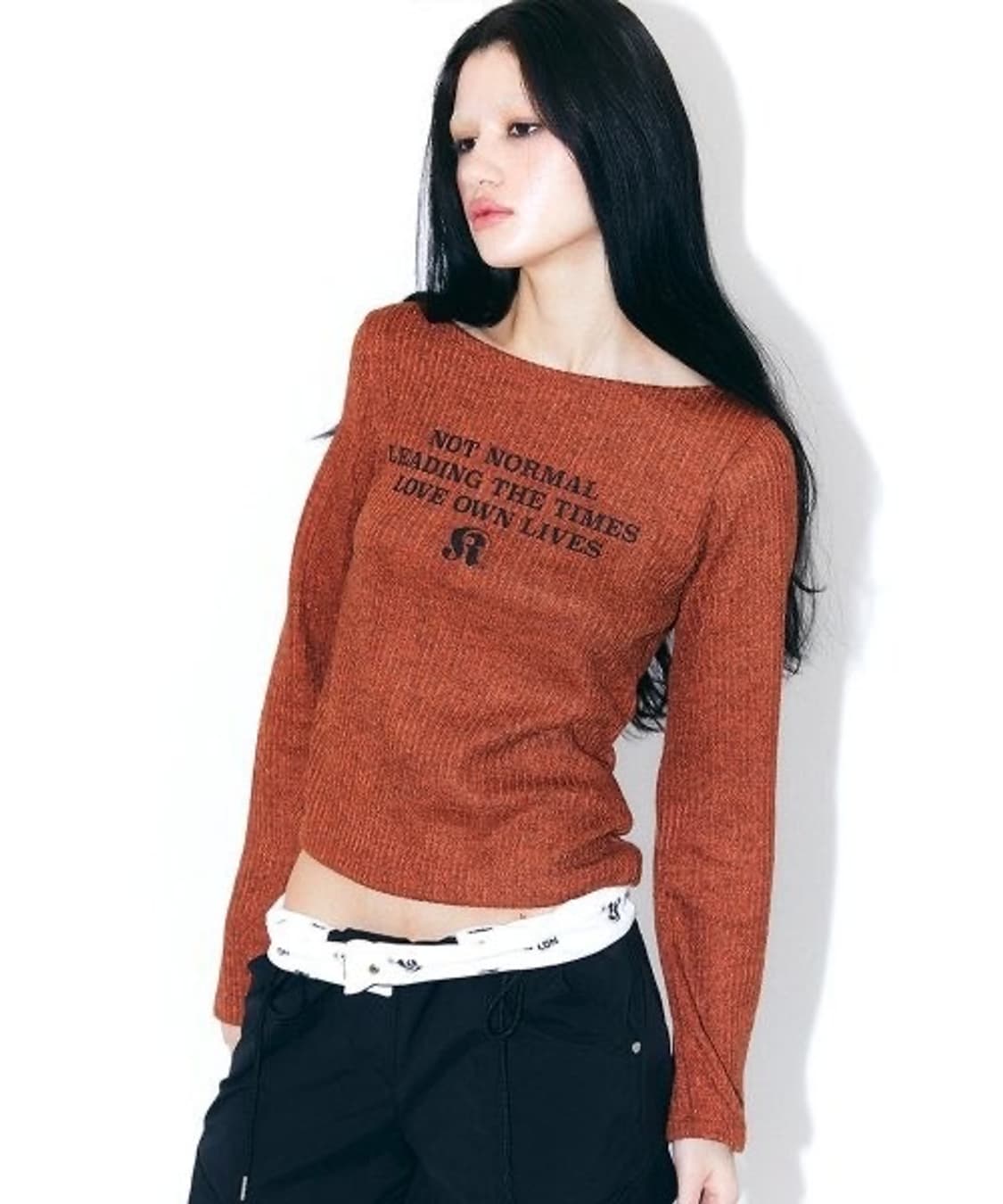 낫노잉 Slogan Long Sleeve Knitted Top(Brick 상품이미지1