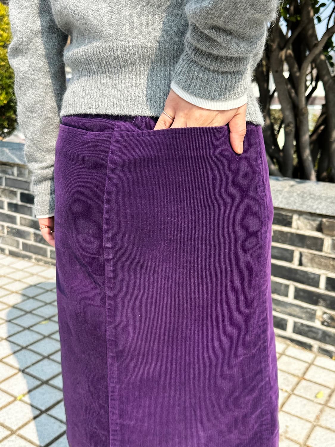 퍼플 코듀로이 미디스커트 상품이미지3