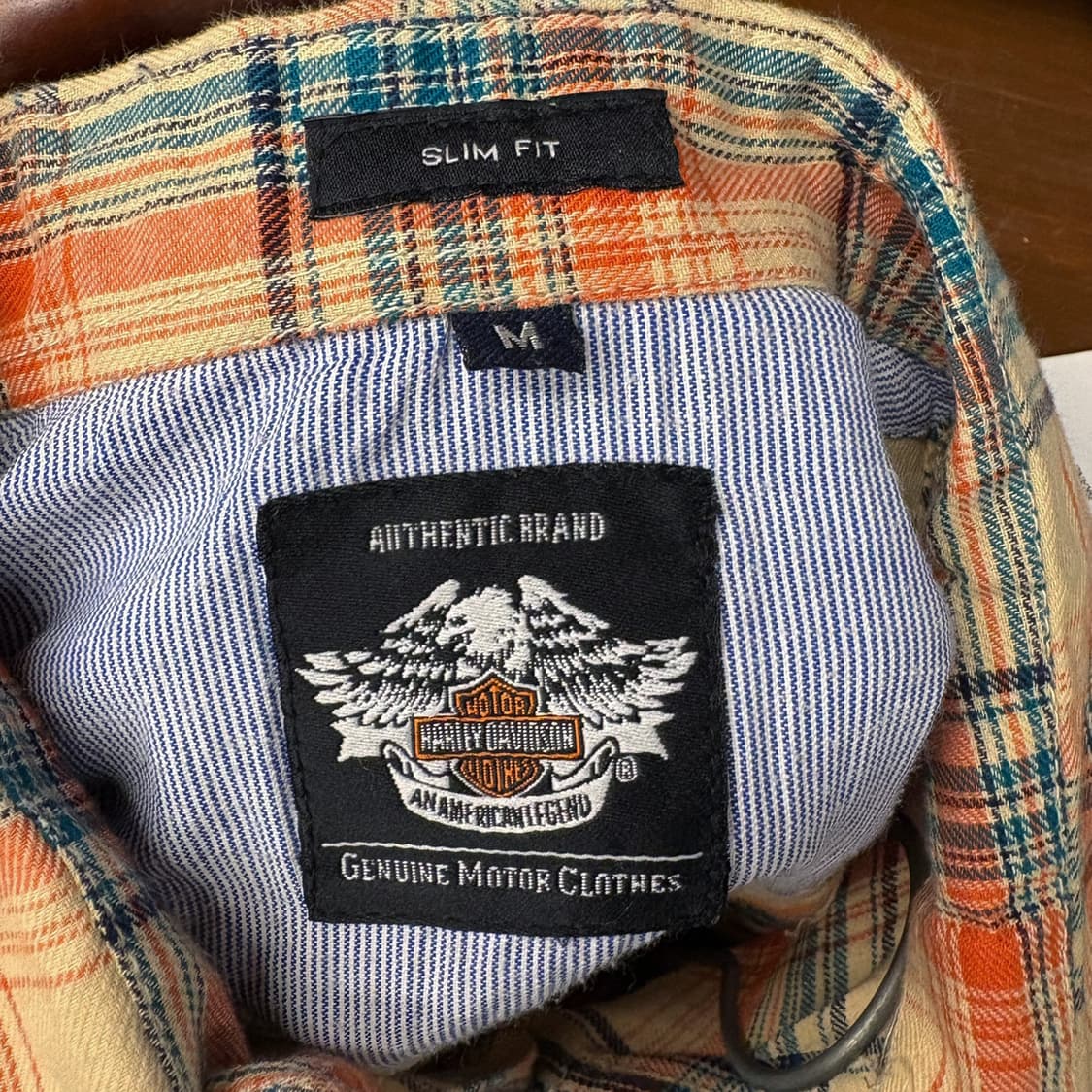 10s 할리데이비슨 슬림핏 오렌지체크 플란넬 워크셔츠 바앤실드 N739 상품이미지6