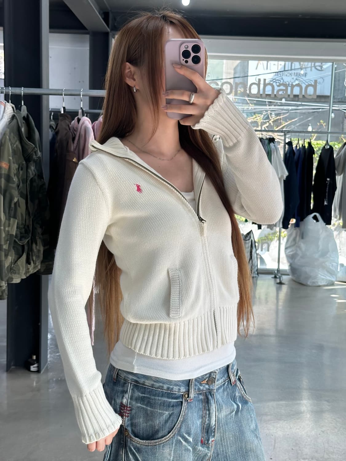 폴로랄프로렌 아이보리 핑크 니트집업 상품이미지5
