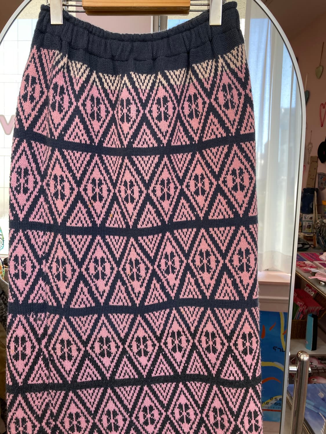 핑크 네이비 패턴 니트 롱스커트 상품이미지2