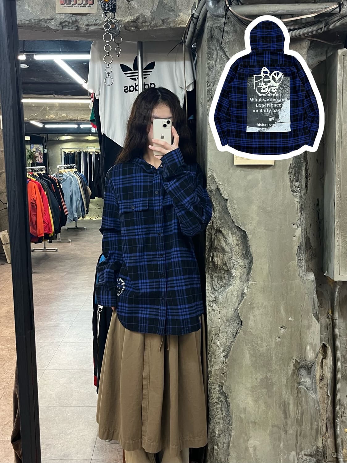 디스이즈네버뎃 체크 후드 셔츠 블루 L #csz2207 상품이미지1