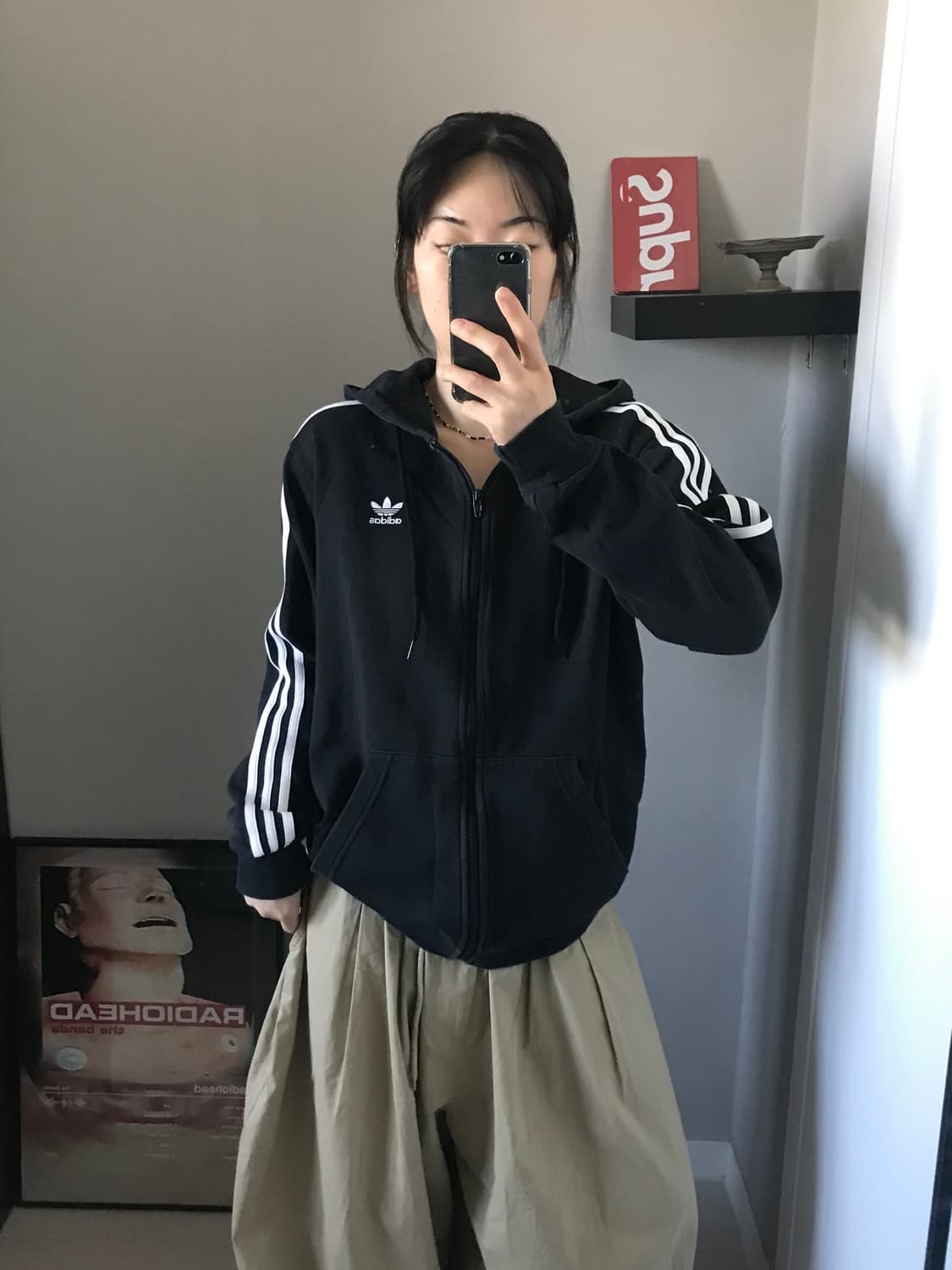 아디다스 파이어버드 트레포일 사이드라인 블랙 후드집업 상품이미지4