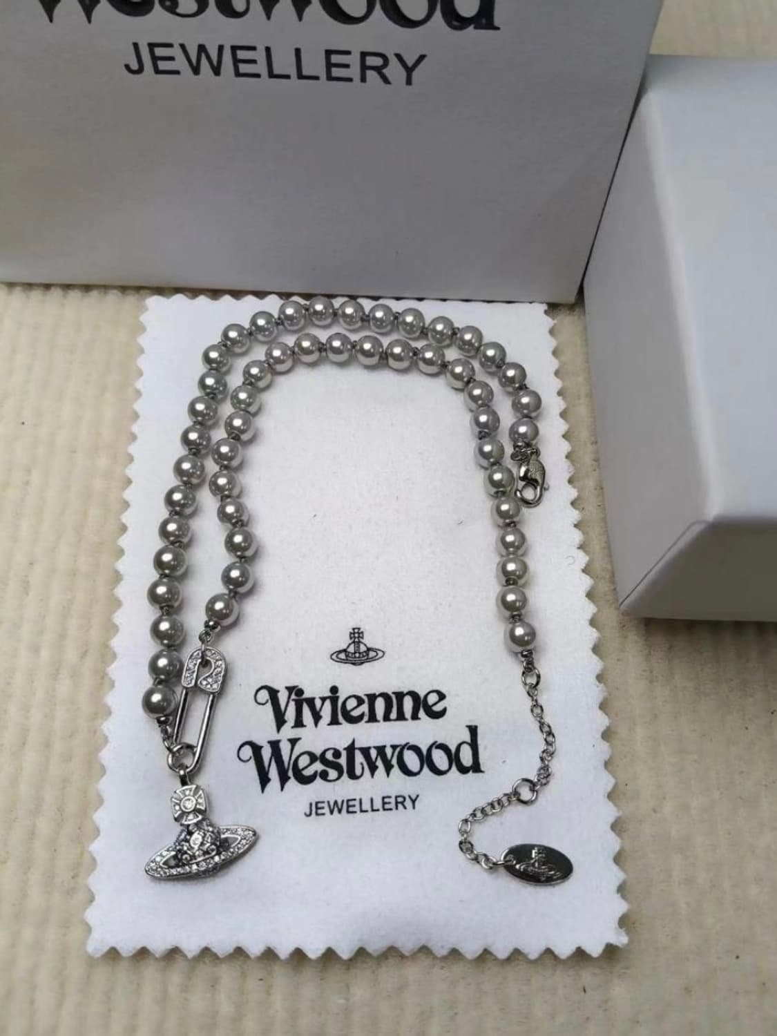 비비안웨스트우드 아카이브 세이프티핀 orb 팬던트 진주 펄 초커 목걸이 상품이미지1