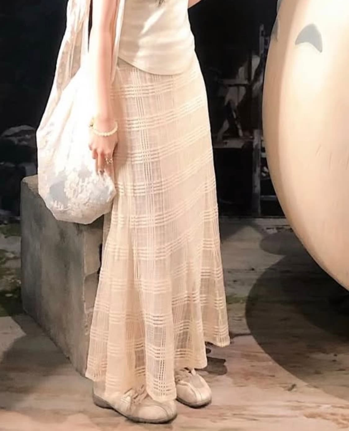 빈티지 체크 레이스 스커트 판매 -착샷 상품이미지1