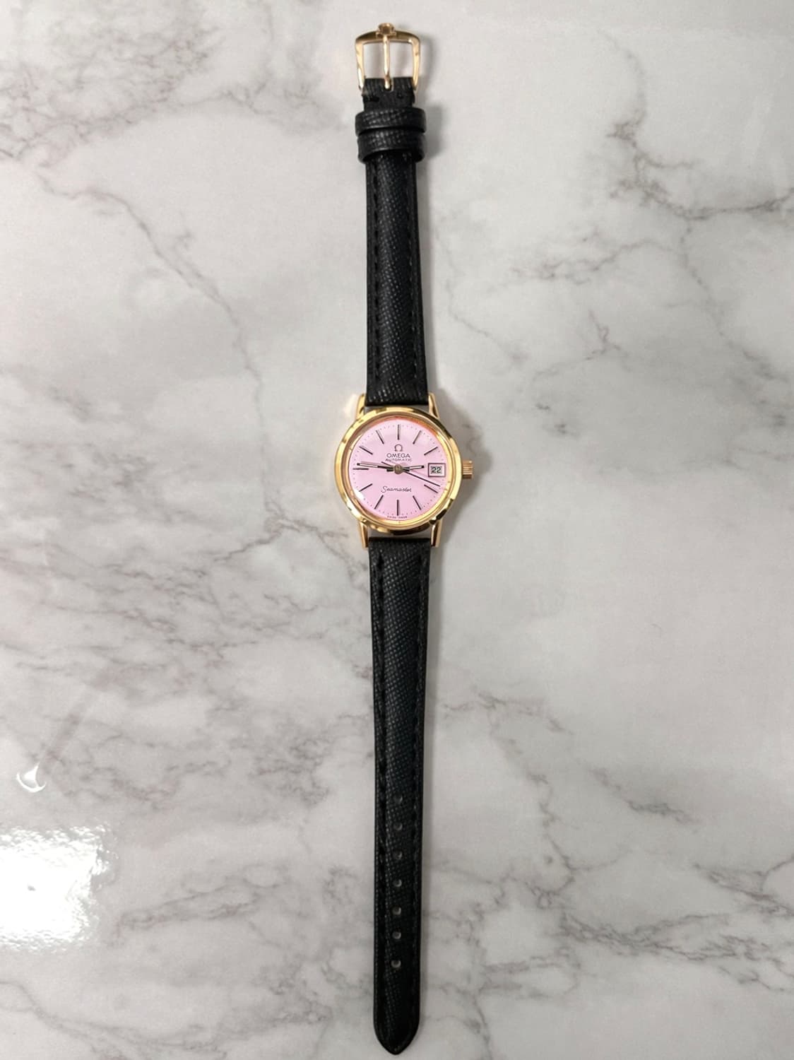 오메가 자동 씨마스터 핑크 여자 금장 시계 상품이미지9