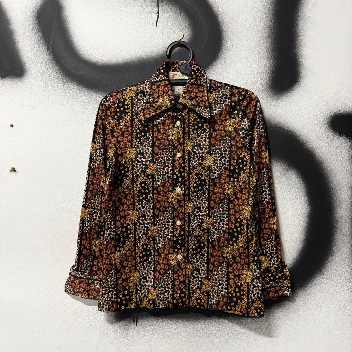 VTG 빈티지 브라운 플로럴 패턴 긴팔 셔츠 상품이미지1