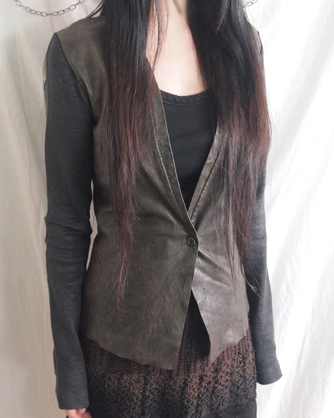 트랜짓 니트슬리브 아티저널 레더 가디건 상품이미지2