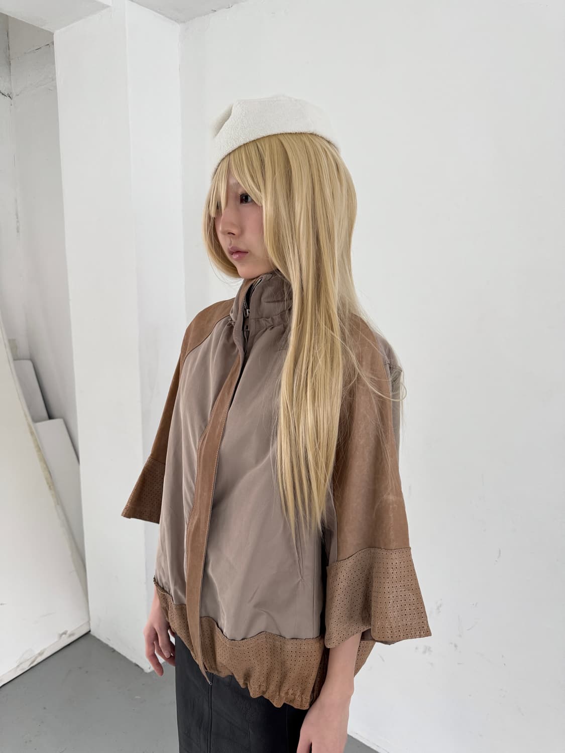 minimal leather block high-neck jacket 상품이미지6