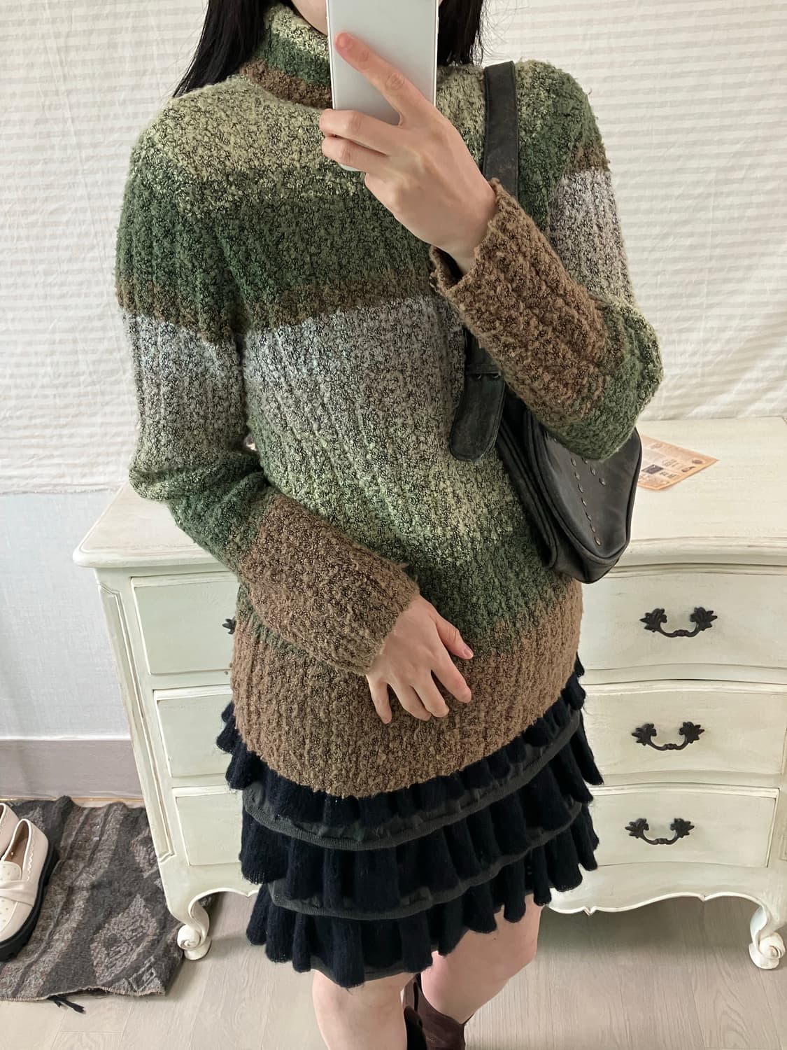 jpn vintage 그린 브라운 스트라이프 니트 y2k 스트릿 갸루 펑 상품이미지4