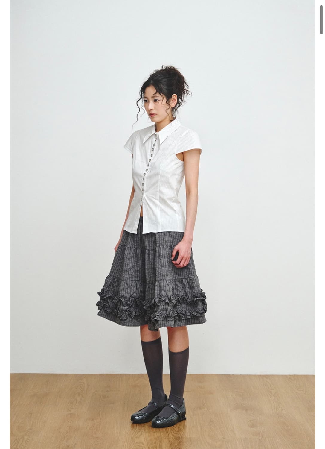 Plzproject 핀 스트라이프 버튼 탑 셔츠 상품이미지3