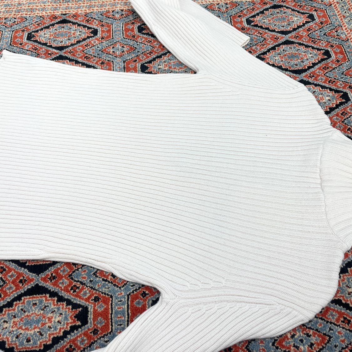 DKNY 크림 아이보리 코튼 반집업 슬림핏 니트 여성L 상품이미지6