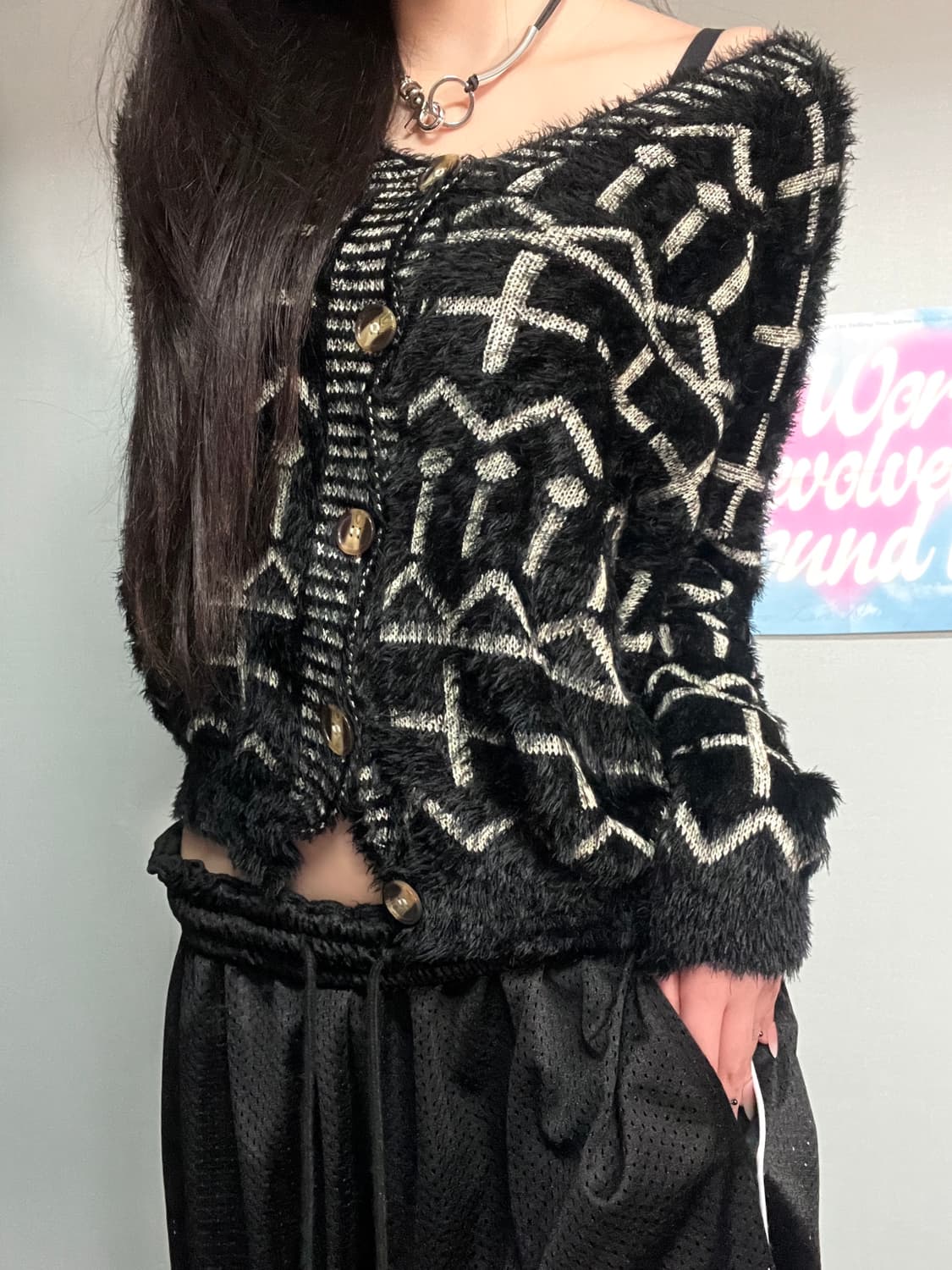 고딕 락 펑크 십자가 퍼 블랙 가디건 상품이미지4