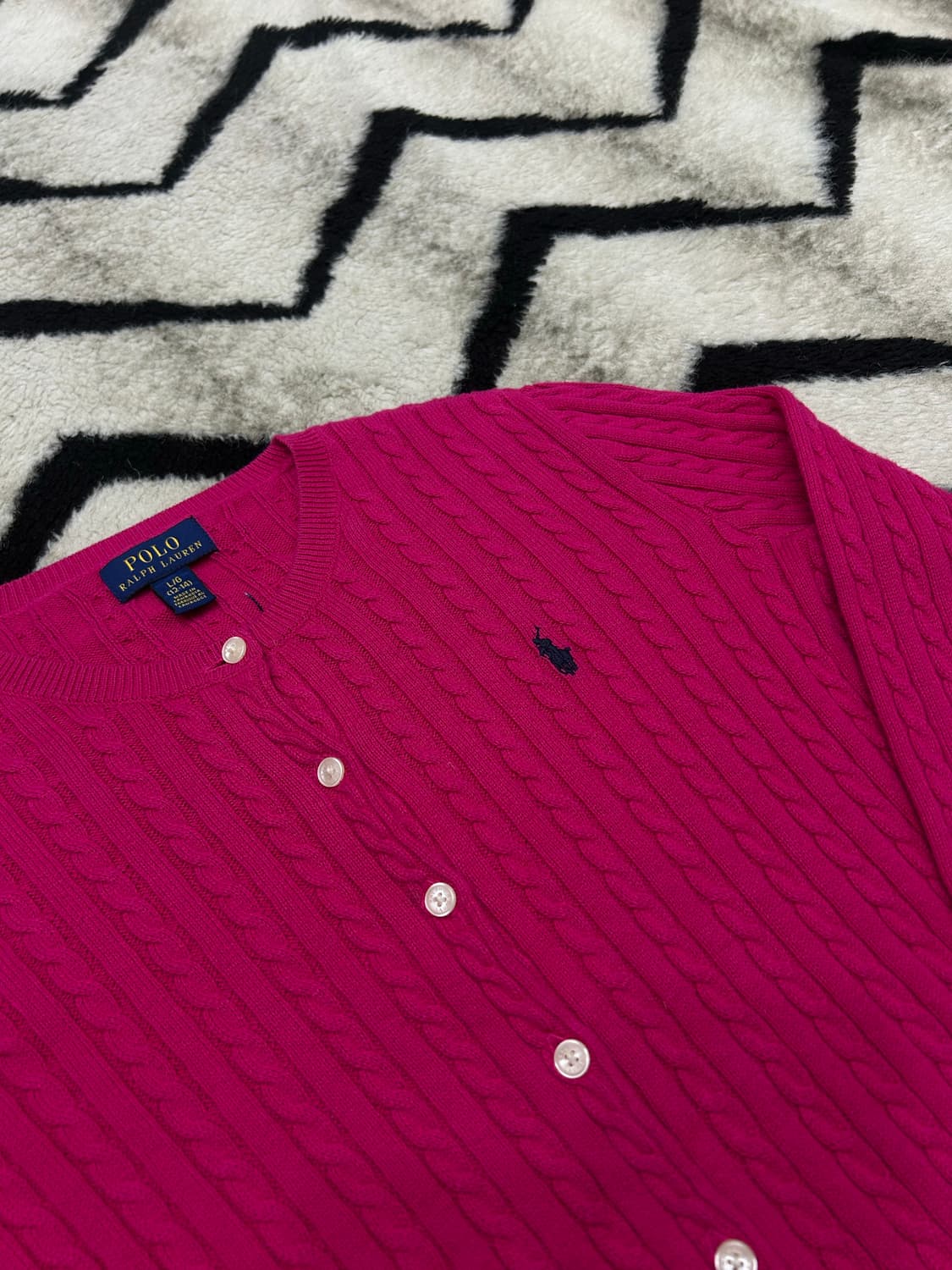 [실측L]폴로랄프로렌 라운드 꽈배기 니트 가디건/핫핑크 상품이미지1