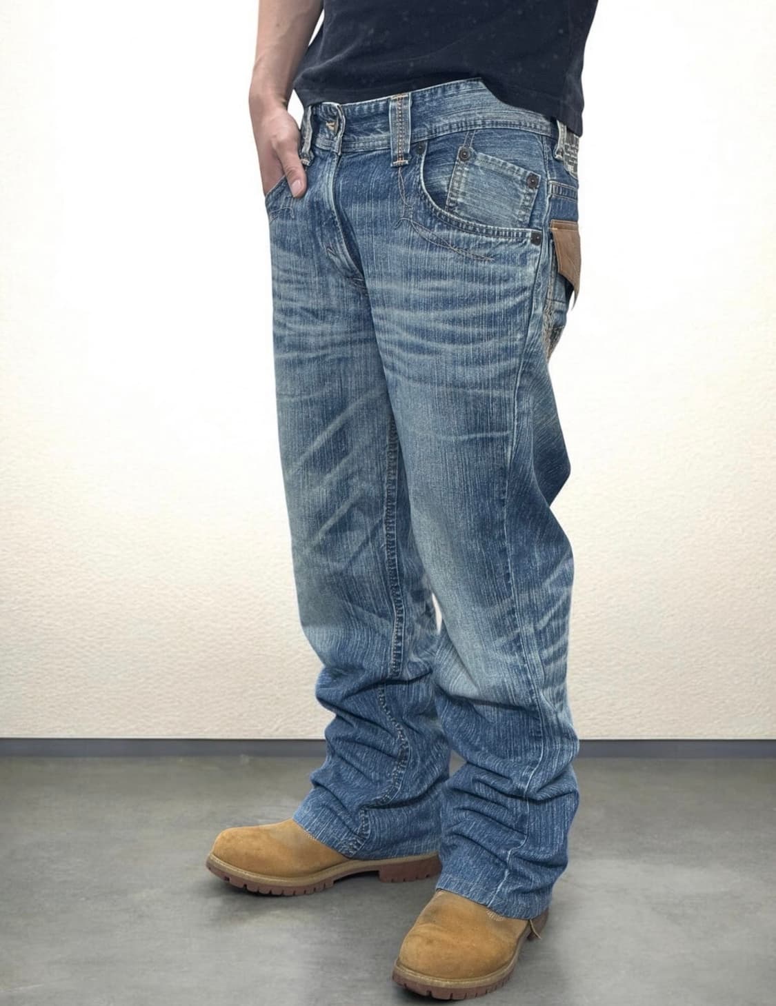 에드윈 웨스턴 레더 자수 디테일 워싱 데님팬츠 상품이미지2