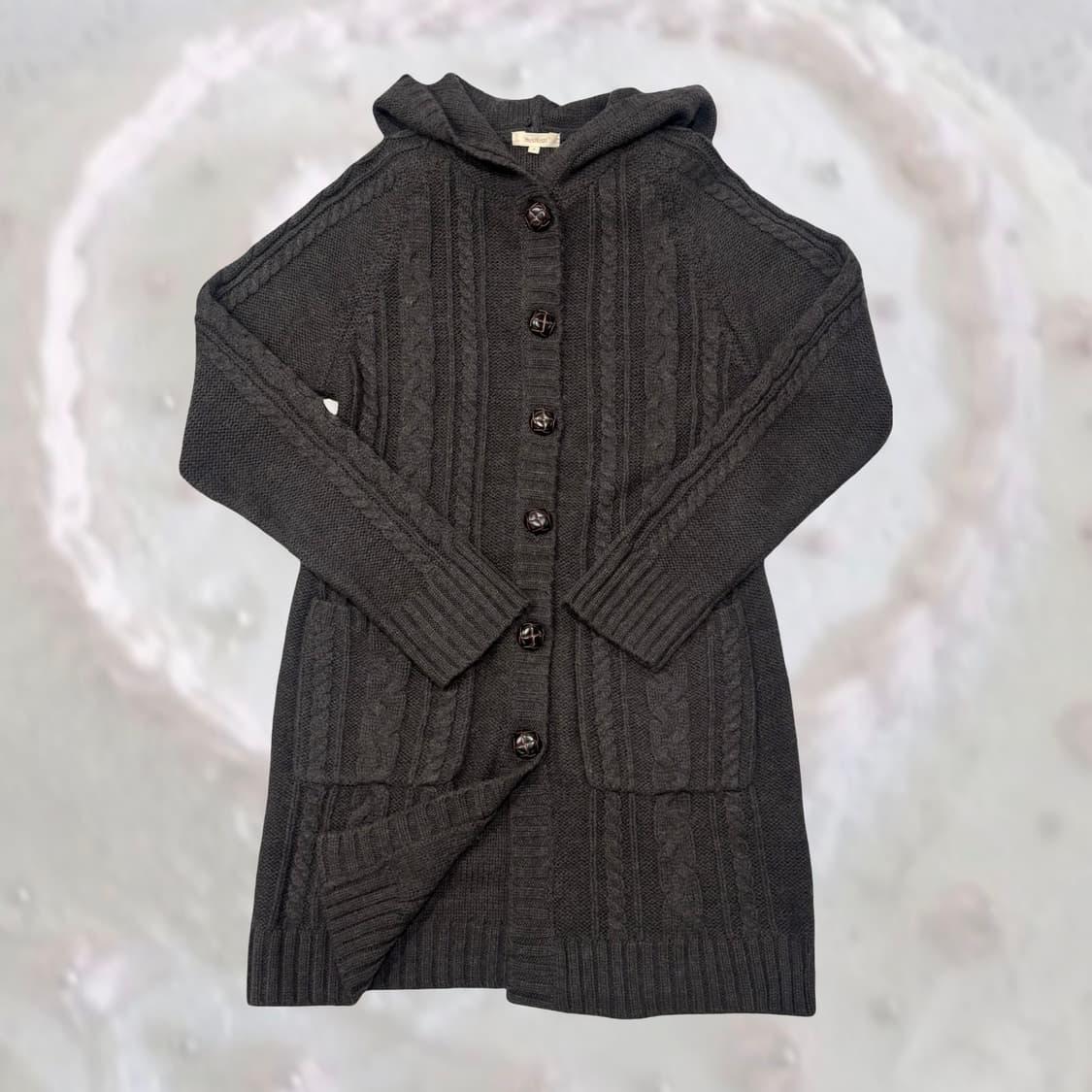 일본 빈티지 모리 후드 케이블 차콜 빵단추 원피스 롱 가디건 상품이미지1