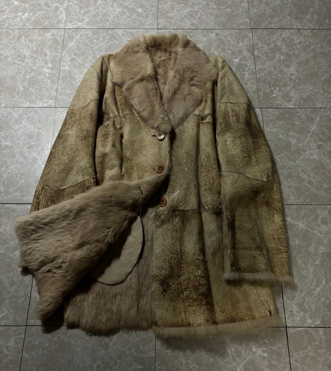 "Unknown" Dirty Washing Fur Long Jacket 상품이미지2