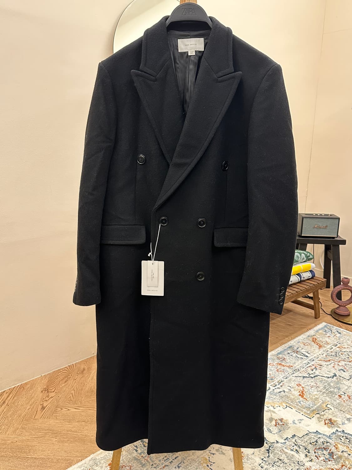 [새제품] 자라 오리진 울 100% 이태리 원단 폴로코트 M 블랙 상품이미지1