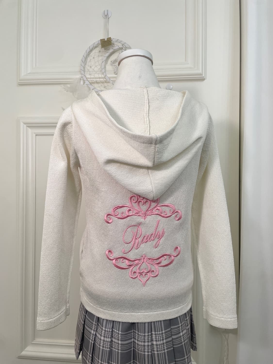 white pink embroidery 2-way spring hoodi 상품이미지4