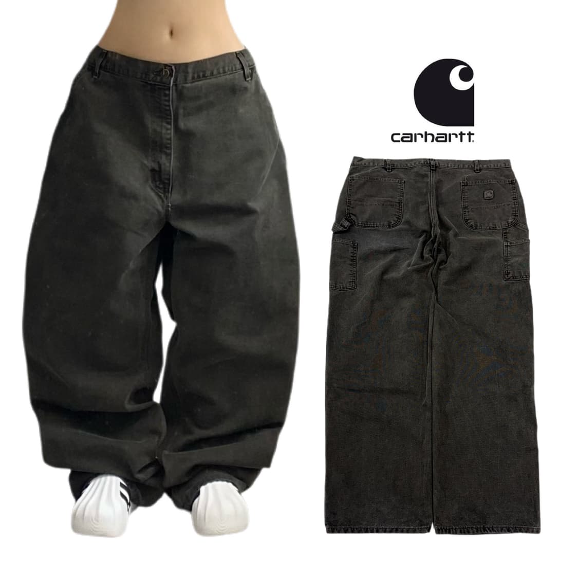 칼하트 OG 가죽패치 카펜터 덕캔버스 와이드 워크팬츠 상품이미지1