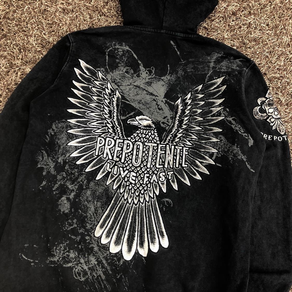 Prepotente 워싱 실버윙 스컬 그래픽 펑크 후드집업 상품이미지4