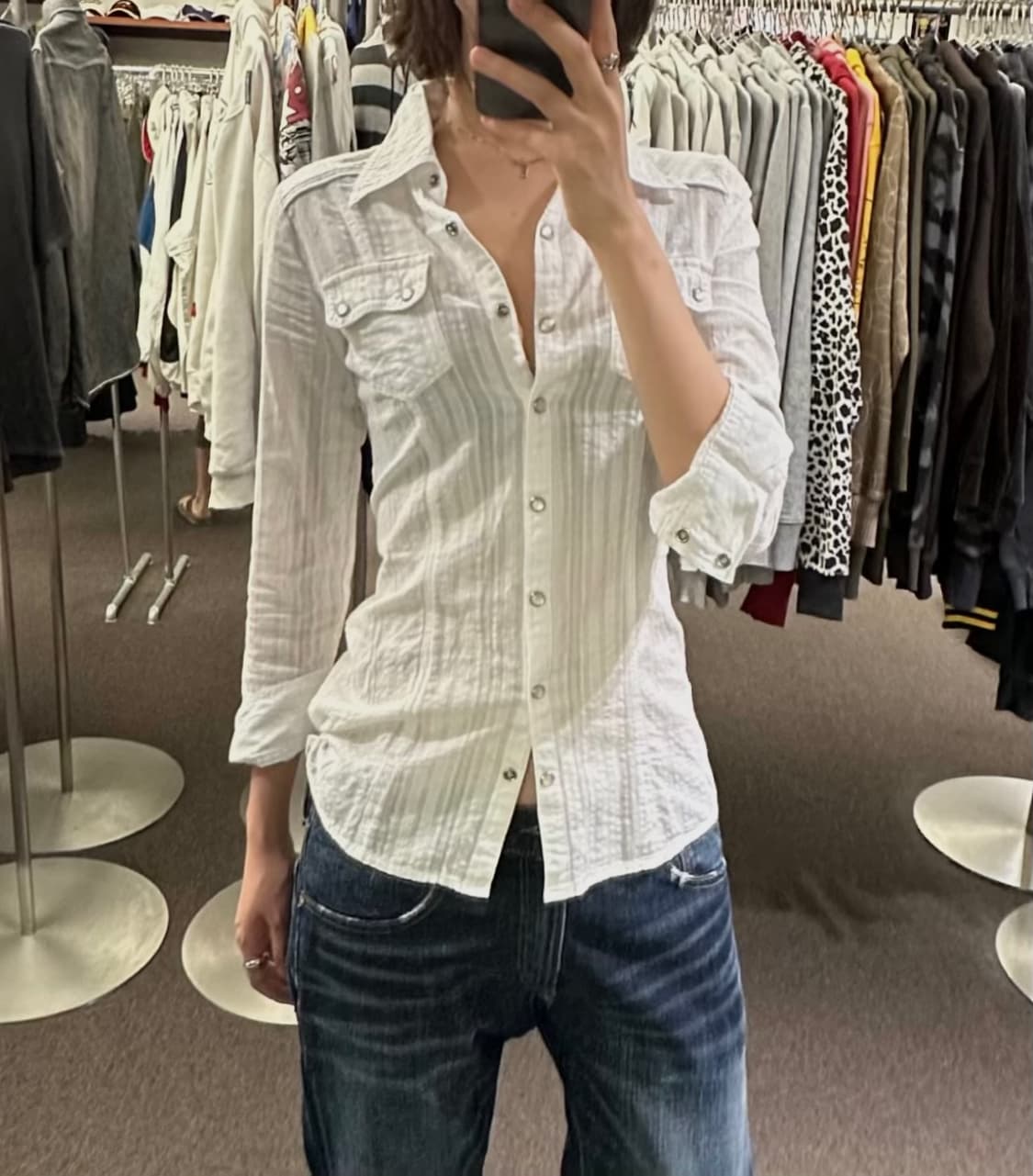 M)Cecil McBee 여성 화이트 웨스턴 셔츠 상품이미지1