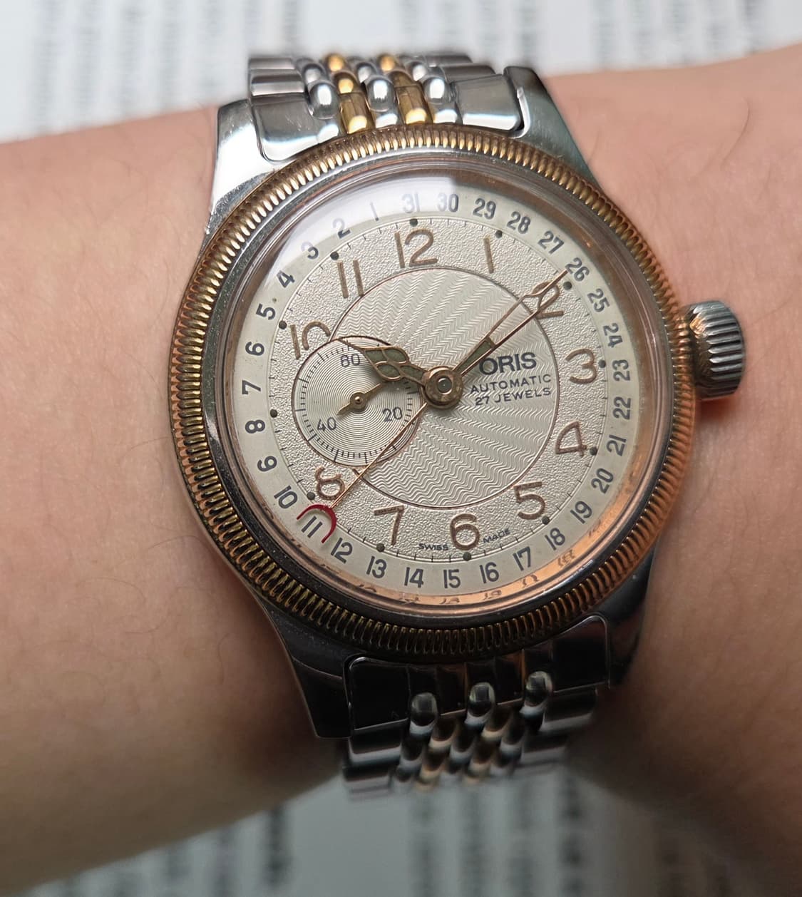 레어] 빈티지 오리스 빅크라운 포인터데이트 스몰세컨즈 코인베젤 브슬 ve 상품이미지8