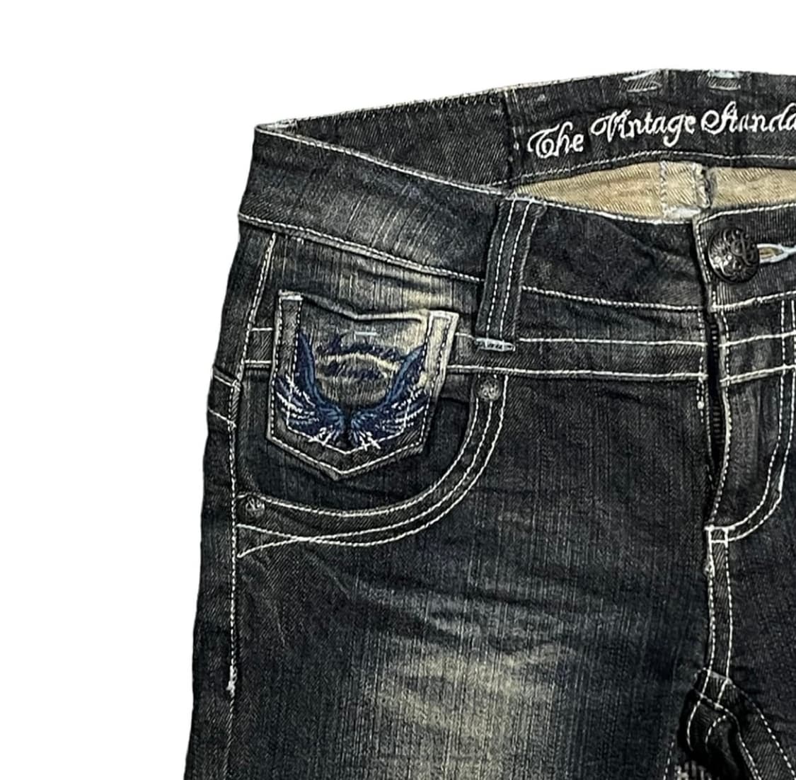 y2k 빈티지 백포켓 자수 디테일 워싱 부츠컷 팬츠 상품이미지5