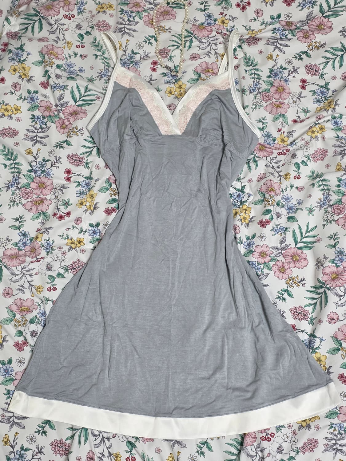 빅토리아시크릿 빈티지)y2k그레이핑크 히메오네갸루 레이스 슬립란제리원피스 상품이미지1