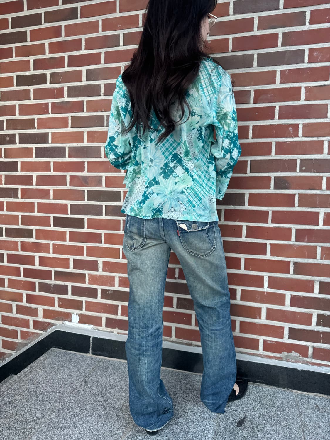 오리엔탈 민트 플라워 블라우스 상품이미지6