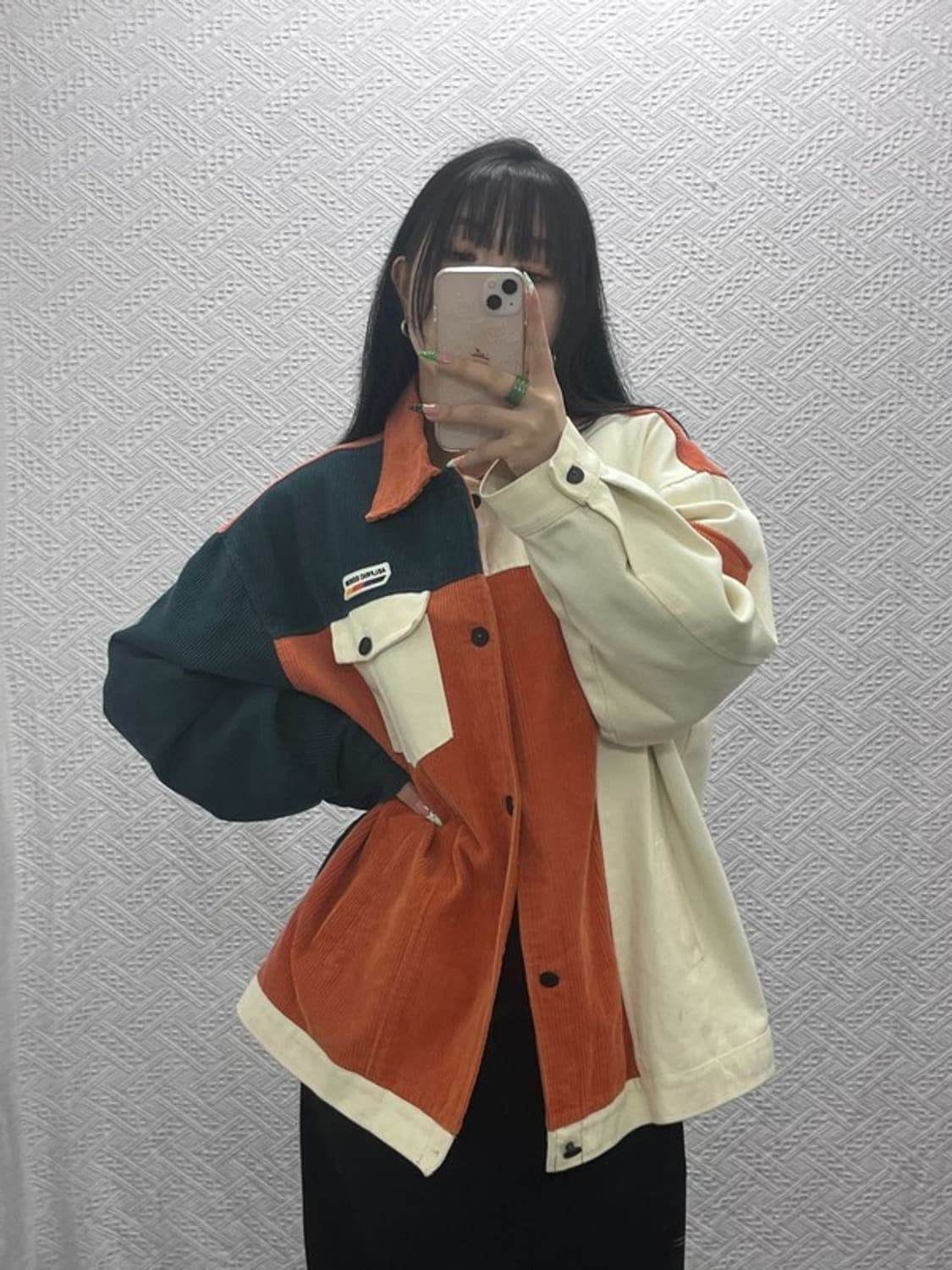 알프릭에덴 레트로 패치워크 키치 유니크 코듀로이 자켓 XL C08904 상품이미지1