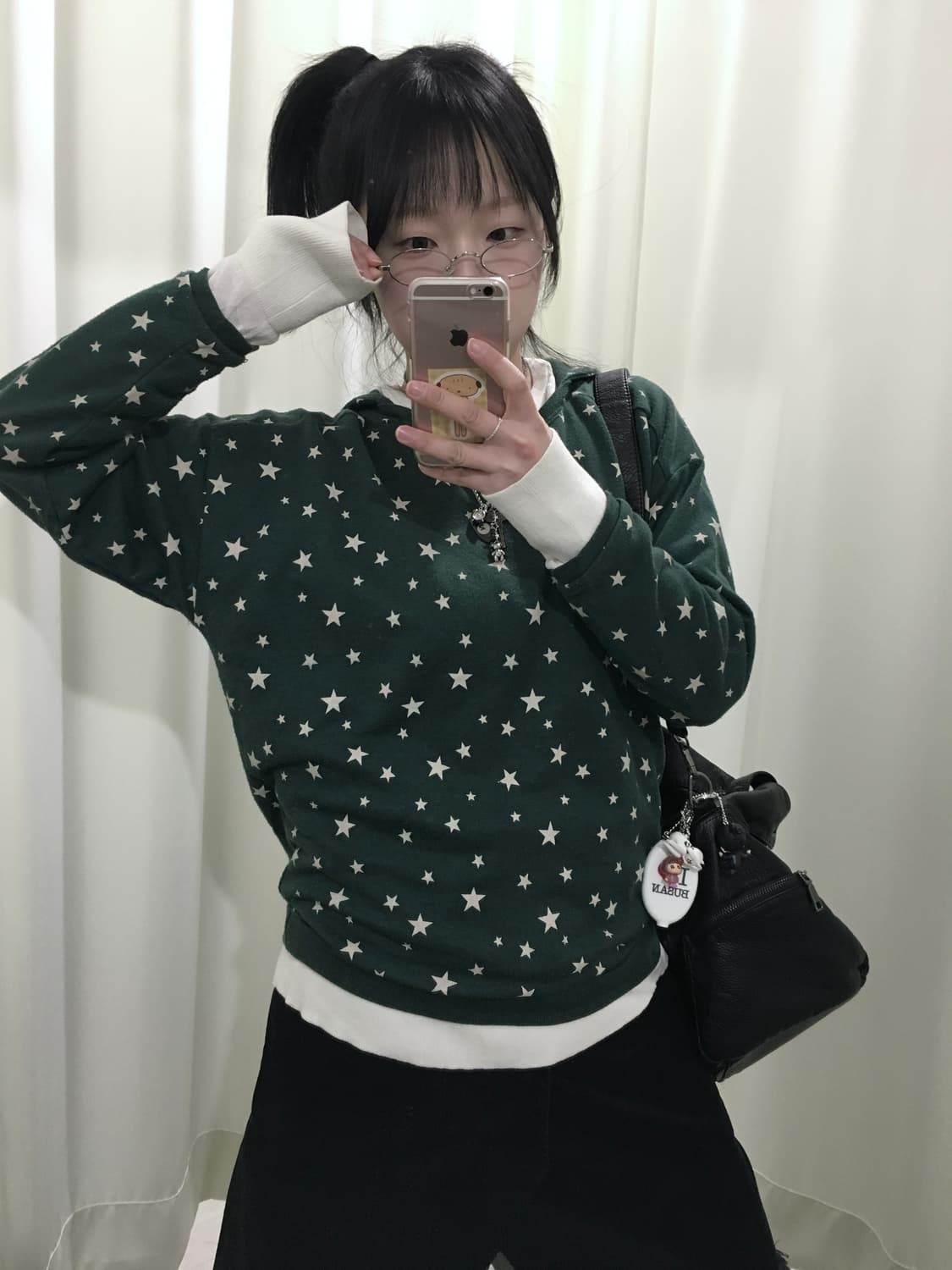 모리 하구미 레이어드 별 패턴 후드티 상품이미지5