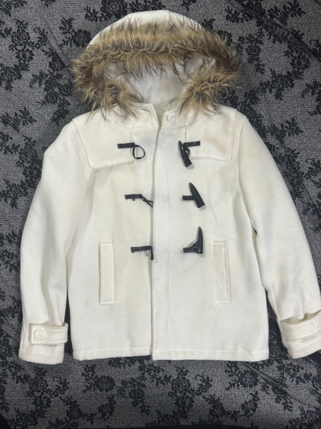 Vintage White Faux Fur Hooded Duffle Coa 상품이미지1